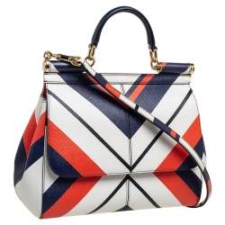 Pre Owned Dolce & Gabbana Multicolor Striped Leather Medium Miss Sicily Top Handle Bag