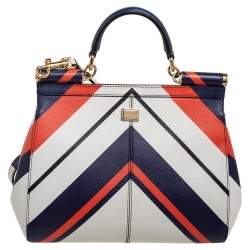 Pre Owned Dolce & Gabbana Multicolor Striped Leather Medium Miss Sicily Top Handle Bag