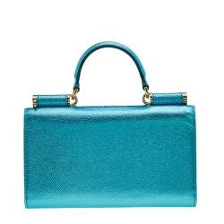 Pre Owned Dolce & Gabbana Metallic Turquoise Leather Miss Sicily Von Wallet on Chain