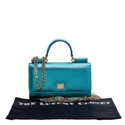 Pre Owned Dolce & Gabbana Metallic Turquoise Leather Miss Sicily Von Wallet on Chain