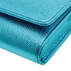 Pre Owned Dolce & Gabbana Metallic Turquoise Leather Miss Sicily Von Wallet on Chain