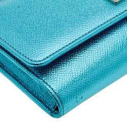 Pre Owned Dolce & Gabbana Metallic Turquoise Leather Miss Sicily Von Wallet on Chain