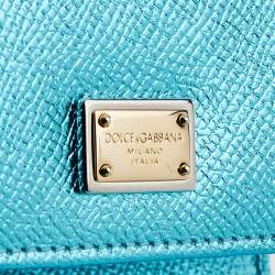 Pre Owned Dolce & Gabbana Metallic Turquoise Leather Miss Sicily Von Wallet on Chain