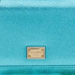 Pre Owned Dolce & Gabbana Metallic Turquoise Leather Miss Sicily Von Wallet on Chain