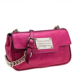 Pre Owned Dolce & Gabbana Metallic Pink Leather Chain Shoulder Bag