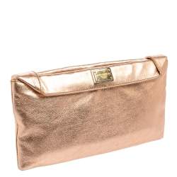 Pre Owned Dolce & Gabbana Metallic Rose Gold Leather Miss Always Clutch