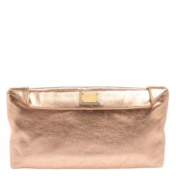 Pre Owned Dolce & Gabbana Metallic Rose Gold Leather Miss Always Clutch