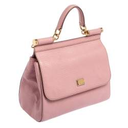Pre Owned Dolce & Gabbana Pink Lizard Embossed Leather Medium Sicily Top Handle Bag