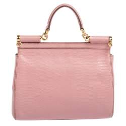Pre Owned Dolce & Gabbana Pink Lizard Embossed Leather Medium Sicily Top Handle Bag