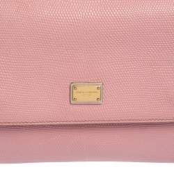 Pre Owned Dolce & Gabbana Pink Lizard Embossed Leather Medium Sicily Top Handle Bag