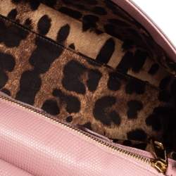 Pre Owned Dolce & Gabbana Pink Lizard Embossed Leather Medium Sicily Top Handle Bag