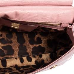 Pre Owned Dolce & Gabbana Pink Lizard Embossed Leather Medium Sicily Top Handle Bag
