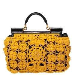 Pre Owned حقيبة بيد علوية دولتشي أند غابانا سيسيلي جلد وكروشيه أسود/مستردة  كبيرة