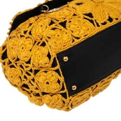 Pre Owned حقيبة بيد علوية دولتشي أند غابانا سيسيلي جلد وكروشيه أسود/مستردة  كبيرة