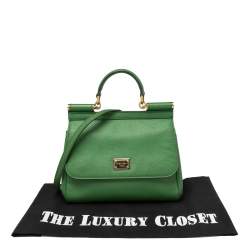 Pre Owned Dolce & Gabbana Green Leather Medium Miss Sicily Top Handle Bag