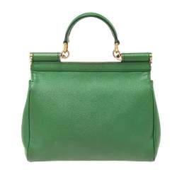 Pre Owned Dolce & Gabbana Green Leather Medium Miss Sicily Top Handle Bag