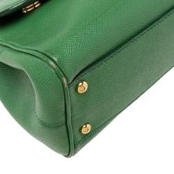 Pre Owned Dolce & Gabbana Green Leather Medium Miss Sicily Top Handle Bag