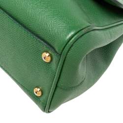 Pre Owned Dolce & Gabbana Green Leather Medium Miss Sicily Top Handle Bag