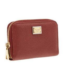 Pre Owned Dolce & Gabanna Rust Leather Zip Coin Purse