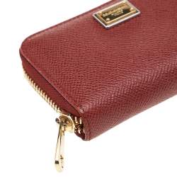 Pre Owned Dolce & Gabanna Rust Leather Zip Coin Purse