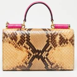 مملوكة مسبقًا محفظة دولتشي أند غابانا سيسيلي جلد ثعبان خوخية / وردية  بسلسلة