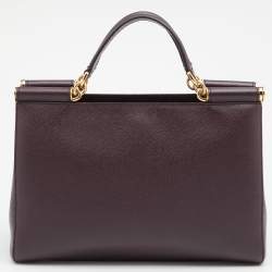 Pre Owned Dolce & Gabbana Burgundy Leather Miss Sicily Tote