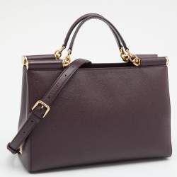Pre Owned Dolce & Gabbana Burgundy Leather Miss Sicily Tote