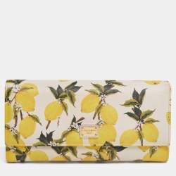 Pre Owned Dolce & Gabbana Multicolor Lemon Print Leather Flap Continental Wallet