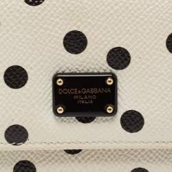 Dolce & Gabbana White/Black Polka Dot Print Leather Trifold Compact Wallet