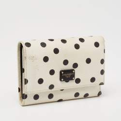 Dolce & Gabbana White/Black Polka Dot Print Leather Trifold Compact Wallet