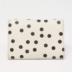 Dolce & Gabbana White/Black Polka Dot Print Leather Trifold Compact Wallet