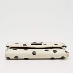 Dolce & Gabbana White/Black Polka Dot Print Leather Trifold Compact Wallet