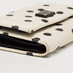 Dolce & Gabbana White/Black Polka Dot Print Leather Trifold Compact Wallet