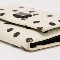 Dolce & Gabbana White/Black Polka Dot Print Leather Trifold Compact Wallet