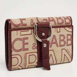 مملوكة مسبقًا Dolce & Gabbana Burgundy Monogram Fabric and Leather D Ring Trifold Wallet