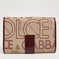 مملوكة مسبقًا Dolce & Gabbana Burgundy Monogram Fabric and Leather D Ring Trifold Wallet