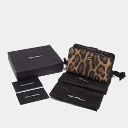 Pre Owned Dolce & Gabbana Brown/Black Leopard Print Coated Canvas Zip Compact Wallet