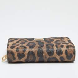 Pre Owned Dolce & Gabbana Brown/Black Leopard Print Coated Canvas Zip Compact Wallet