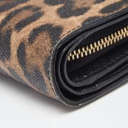 Pre Owned Dolce & Gabbana Brown/Black Leopard Print Coated Canvas Zip Compact Wallet