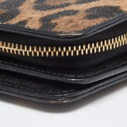 Pre Owned Dolce & Gabbana Brown/Black Leopard Print Coated Canvas Zip Compact Wallet