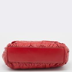 Pre Owned Dolce & Gabbana Red Pleated Leather Large Miss Sicily Top Handle Bag