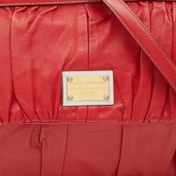 Pre Owned Dolce & Gabbana Red Pleated Leather Large Miss Sicily Top Handle Bag