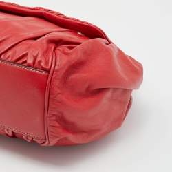 Pre Owned Dolce & Gabbana Red Pleated Leather Large Miss Sicily Top Handle Bag