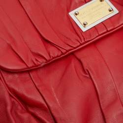 Pre Owned Dolce & Gabbana Red Pleated Leather Large Miss Sicily Top Handle Bag