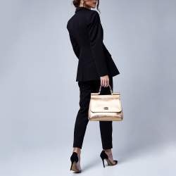 Dolce & Gabbana Metallic Gold Leather Medium Miss Sicily Top Handle Bag