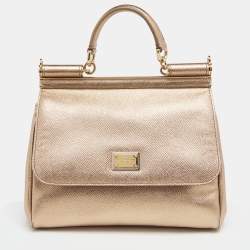 Dolce & Gabbana Metallic Gold Leather Medium Miss Sicily Top Handle Bag