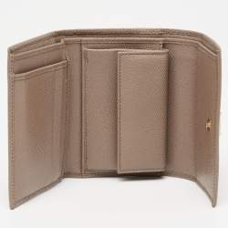 Pre Owned Dolce & Gabbana Taupe Leather Trifold Wallet