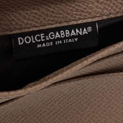 Pre Owned Dolce & Gabbana Taupe Leather Trifold Wallet