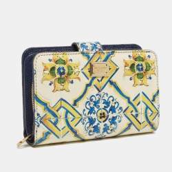 Pre Owned Dolce & Gabbana Multicolor Majolica Print Leather French Wallet