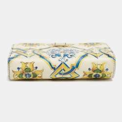 Pre Owned Dolce & Gabbana Multicolor Majolica Print Leather French Wallet